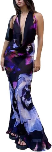 فساتين ماكسي بحزام سباغيتي بدون ظهر للنساء من XPONNI، فستان ضيق من الساتان الأرجواني Y2k، فستان مثير للحفلات الصيفية in Kuwait