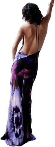 فساتين ماكسي بحزام سباغيتي بدون ظهر للنساء من XPONNI، فستان ضيق من الساتان الأرجواني Y2k، فستان مثير للحفلات الصيفية in Kuwait