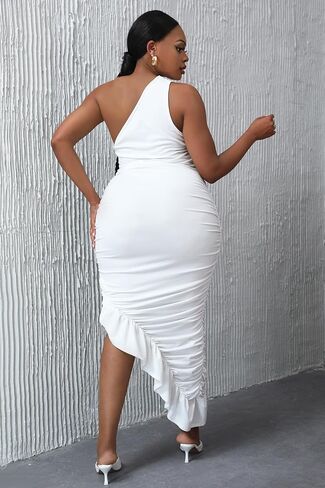 فستان VERWIN Bodycon بدون أكمام مكشكش بكتف واحد مكشكش ملفوف فستان الحفلات بياقة مائلة فستان طويل in Kuwait