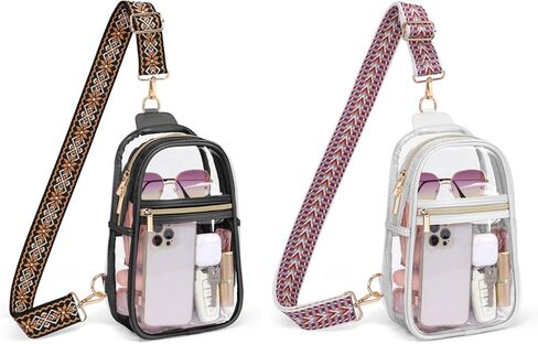 PACKISM Clear Sling Bag Stadium معتمد - حقيبة شفافة لأحداث الحفلات الموسيقية الرياضية، تمر بسرعة، حقيبة كروس شفافة مع حزام مريح يسهل حملها، أسود + أبيض in Kuwait