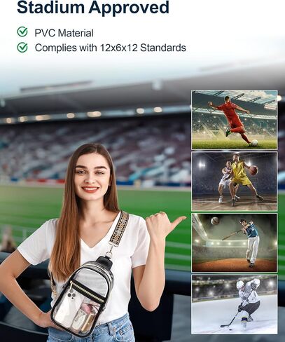 PACKISM Clear Sling Bag Stadium معتمد - حقيبة شفافة لأحداث الحفلات الموسيقية الرياضية، تمر بسرعة، حقيبة كروس شفافة مع حزام مريح يسهل حملها، أسود + أبيض in Kuwait