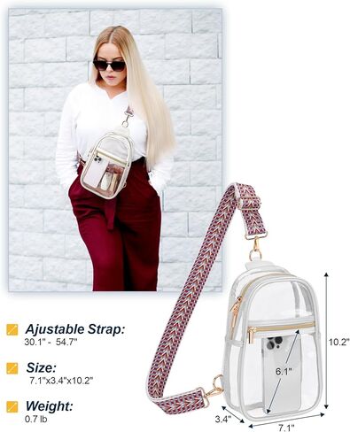 PACKISM Clear Sling Bag Stadium معتمد - حقيبة شفافة لأحداث الحفلات الموسيقية الرياضية، تمر بسرعة، حقيبة كروس شفافة مع حزام مريح يسهل حملها، أسود + أبيض in Kuwait