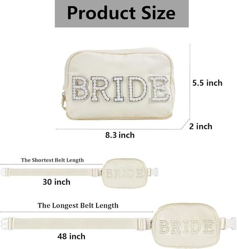 حزمة فاني العروس، حقيبة حزام صغيرة للعروس، العروس لتكون هدايا لحفلات الزفاف وحفلات الزفاف، هدايا العازبة لحزمة خصر العروس مع حزام قابل للتعديل، حقيبة خصر كروس مقاومة للماء in Kuwait