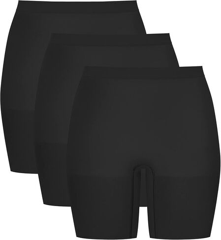 SPANX شورت قصير لنحت القوة بدون خياطة لمنتصف الفخذ - ملابس داخلية أساسية - خفيفة الوزن، تشكيل طوال اليوم - دعم مريح - بدون خطوط داخلية - شورت تشكيل الجسم - أسود جدًا - 1X (3 عبوات) in Saudi Arabia