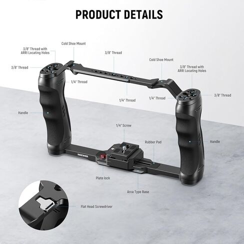NEEWER Video Camera Cage Rig with Arca Type Quick Release Plate, Dual Grips, 3/8" ARRI & 1/4" Threads, Cold Shoes, Universal Camera Stabilizer Compatible with SmallRig NEEWER Baseplate, CA077 in Saudi Arabia