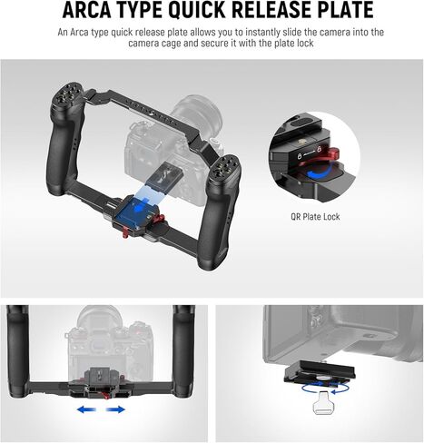 NEEWER Video Camera Cage Rig with Arca Type Quick Release Plate, Dual Grips, 3/8" ARRI & 1/4" Threads, Cold Shoes, Universal Camera Stabilizer Compatible with SmallRig NEEWER Baseplate, CA077 in Saudi Arabia