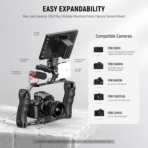 NEEWER Video Camera Cage Rig with Arca Type Quick Release Plate, Dual Grips, 3/8" ARRI & 1/4" Threads, Cold Shoes, Universal Camera Stabilizer Compatible with SmallRig NEEWER Baseplate, CA077 in Saudi Arabia