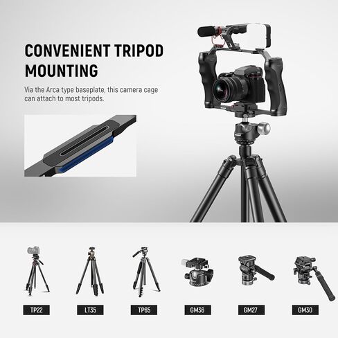NEEWER Video Camera Cage Rig with Arca Type Quick Release Plate, Dual Grips, 3/8" ARRI & 1/4" Threads, Cold Shoes, Universal Camera Stabilizer Compatible with SmallRig NEEWER Baseplate, CA077 in Saudi Arabia