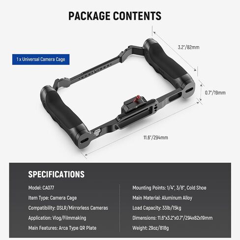 NEEWER Video Camera Cage Rig with Arca Type Quick Release Plate, Dual Grips, 3/8" ARRI & 1/4" Threads, Cold Shoes, Universal Camera Stabilizer Compatible with SmallRig NEEWER Baseplate, CA077 in Saudi Arabia