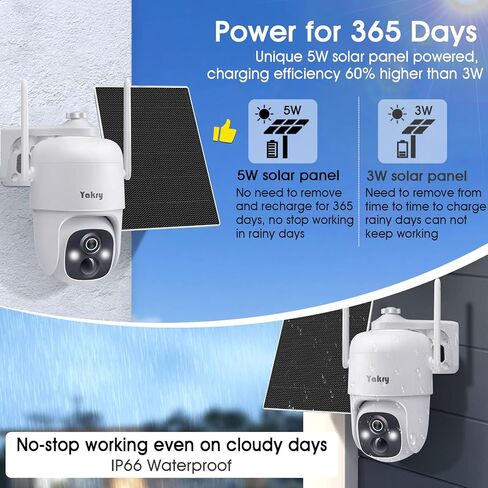 كاميرات مراقبة Yakry لاسلكية تعمل بالطاقة الشمسية في الهواء الطلق - واي فاي 2K ثنائي الاتجاه صوت منزلي ذكي كاميرا خارجية مع لوحة شمسية ملونة 5 وات رؤية ليلية وكاميرا خارجية تعمل بالبطارية وكشف الحركة in Kuwait