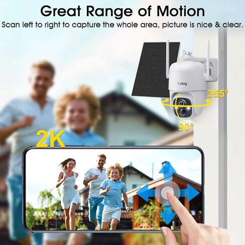 كاميرات مراقبة Yakry لاسلكية تعمل بالطاقة الشمسية في الهواء الطلق - واي فاي 2K ثنائي الاتجاه صوت منزلي ذكي كاميرا خارجية مع لوحة شمسية ملونة 5 وات رؤية ليلية وكاميرا خارجية تعمل بالبطارية وكشف الحركة in Kuwait