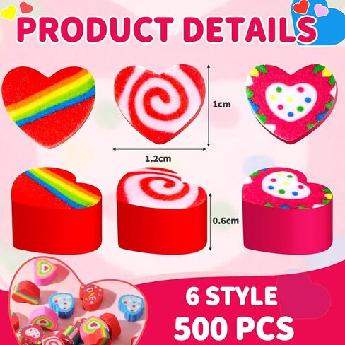 500 Pieces Mini Heart-Shaped erasers for Valentine's Day Gift erasers, Valentine's Day Gift erasers, Novelty Awards, School prizes, Mini erasers for Party Gift Bags Candy Bags classrooms in Saudi Arabia