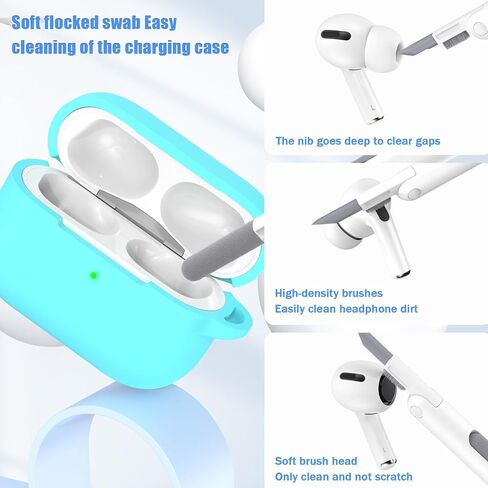 غطاء حافظة MHYALUDO Airpods Pro الجيل الأول، حافظة واقية مقاومة للصدمات من مادة TPU الشفافة الناعمة من الدرجة العسكرية مع قلم تنظيف لحقيبة شحن Apple Airpods Pro 2019، أخضر شفاف in Kuwait