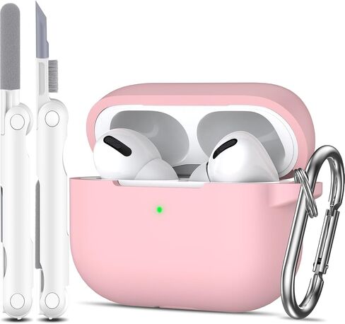 for AirPods Pro Case Cover, Military Grade Anti-Fall Soft Silicone Shock-Absorbing Protective for AirPods Pro Case Skin Touch with Keychain and Cleaning Kit, Pink in Saudi Arabia