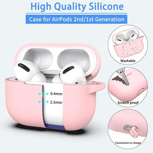 for AirPods Pro Case Cover, Military Grade Anti-Fall Soft Silicone Shock-Absorbing Protective for AirPods Pro Case Skin Touch with Keychain and Cleaning Kit, Pink in Saudi Arabia