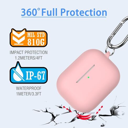 for AirPods Pro Case Cover, Military Grade Anti-Fall Soft Silicone Shock-Absorbing Protective for AirPods Pro Case Skin Touch with Keychain and Cleaning Kit, Pink in Saudi Arabia