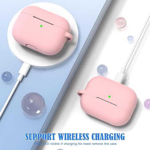 for AirPods Pro Case Cover, Military Grade Anti-Fall Soft Silicone Shock-Absorbing Protective for AirPods Pro Case Skin Touch with Keychain and Cleaning Kit, Pink in Saudi Arabia