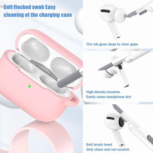 for AirPods Pro Case Cover, Military Grade Anti-Fall Soft Silicone Shock-Absorbing Protective for AirPods Pro Case Skin Touch with Keychain and Cleaning Kit, Pink in Saudi Arabia