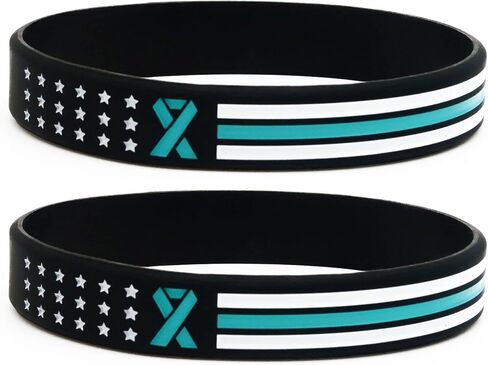 Teal Awareness Ribbon Flag Wristbands (6-pack) - Bulk Pack of Support Bracelets for Anti-Bullying Awareness, Sexual Assault Awareness, Addiction Recovery, Cancer Awareness, Silicone Rubber in Kuwait