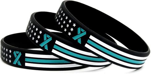 Teal Awareness Ribbon Flag Wristbands (6-pack) - Bulk Pack of Support Bracelets for Anti-Bullying Awareness, Sexual Assault Awareness, Addiction Recovery, Cancer Awareness, Silicone Rubber in Kuwait