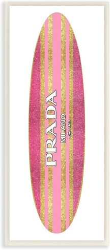 Stupell Industries Pink Sparkle Fashion Logo Glam Surfboard Design, Design by Madeline Blake in Saudi Arabia