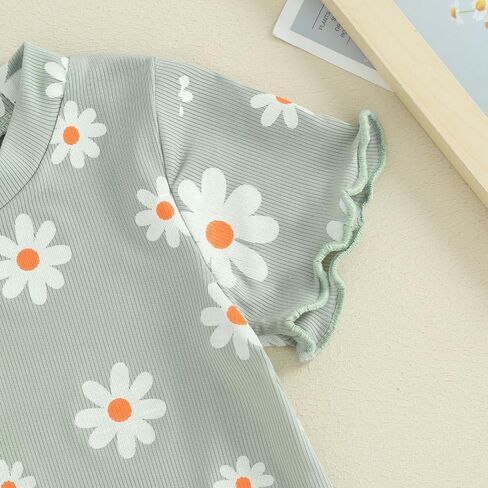 Toddler Baby Girl Summer Clothes Ribbed Daisy Tops+Elastic Flowy Ruffle Edge Shorts Outfits 2Pcs Casual Homewear in Saudi Arabia