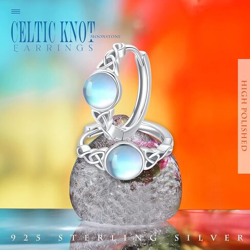 Celtic Huggie Earrings S925 Sterling Silver Gemstone Hinged Hoop Earrings Irish Earrings Cartilage Hoop Earrings Small Hoop Earrings for Women in Saudi Arabia