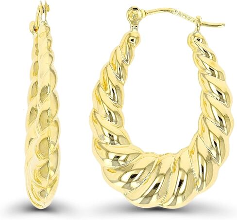 14K Yellow Gold High Polished Shrimp Twisted Hoop Earrings with Hinged Clasp | Various Sizes | Earrings For Sensitive Ears | Solid Gold Earrings For Women and Girls in Kuwait