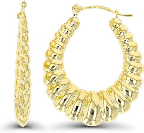 14K Yellow Gold High Polished Shrimp Twisted Hoop Earrings with Hinged Clasp | Various Sizes | Earrings For Sensitive Ears | Solid Gold Earrings For Women and Girls in Kuwait