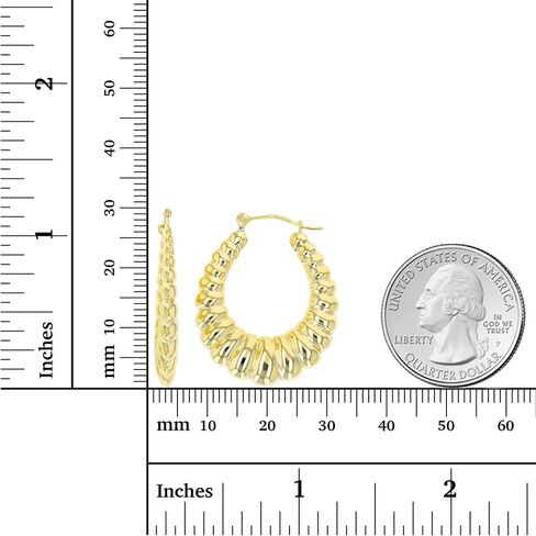 14K Yellow Gold High Polished Shrimp Twisted Hoop Earrings with Hinged Clasp | Various Sizes | Earrings For Sensitive Ears | Solid Gold Earrings For Women and Girls in Kuwait