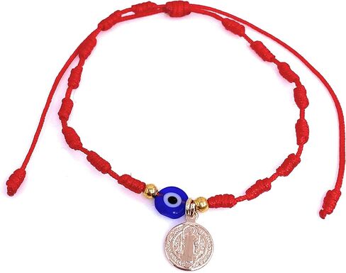 سوار ليزلي بولز ذو الخيط الأحمر سانت بنديكت مع مجوهرات مصنوعة يدويًا موصل عين الشر الزرقاء الصغيرة in Kuwait