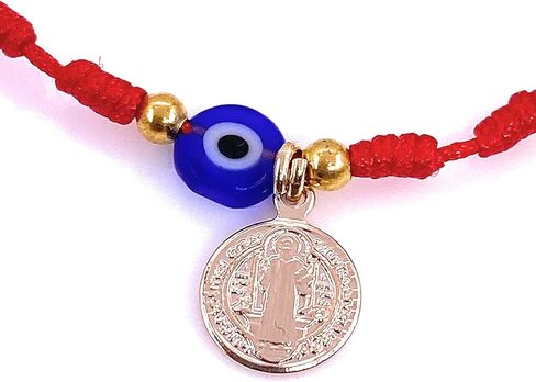 سوار ليزلي بولز ذو الخيط الأحمر سانت بنديكت مع مجوهرات مصنوعة يدويًا موصل عين الشر الزرقاء الصغيرة in Kuwait