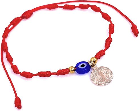 سوار ليزلي بولز ذو الخيط الأحمر سانت بنديكت مع مجوهرات مصنوعة يدويًا موصل عين الشر الزرقاء الصغيرة in Kuwait