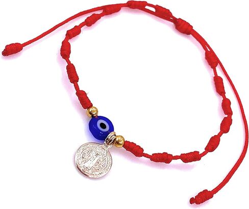 سوار ليزلي بولز ذو الخيط الأحمر سانت بنديكت مع مجوهرات مصنوعة يدويًا موصل عين الشر الزرقاء الصغيرة in Kuwait