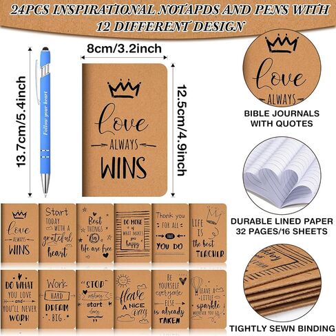 48 Pcs Inspirational Gift Set Motivational Mini Notebooks Bible Verse Pens Inspirational Notepads with Motivational Quote Pens Christian Gifts for Women School Office Travel Supplies(Classic) in Saudi Arabia