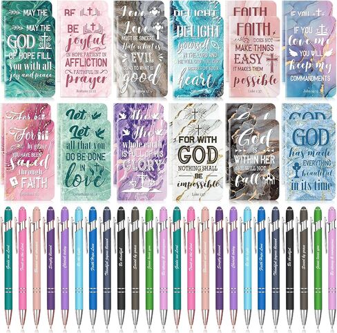 48 Pcs Inspirational Gift Set Motivational Mini Notebooks Bible Verse Pens Inspirational Notepads with Motivational Quote Pens Christian Gifts for Women School Office Travel Supplies(Classic) in Saudi Arabia
