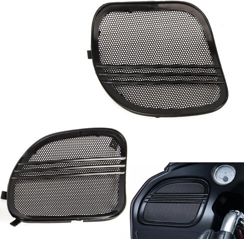 غطاء شوايات مكبر الصوت الأمامي للدراجة النارية مع زخرفة ثلاثية الخطوط لـ Harley Road Glide CVO FLTRXS FLTRU FLTRX (2015 2016 2017 2018 2019 2020 2021 2022 2023) (مجموعة من 2 أسود) in Kuwait