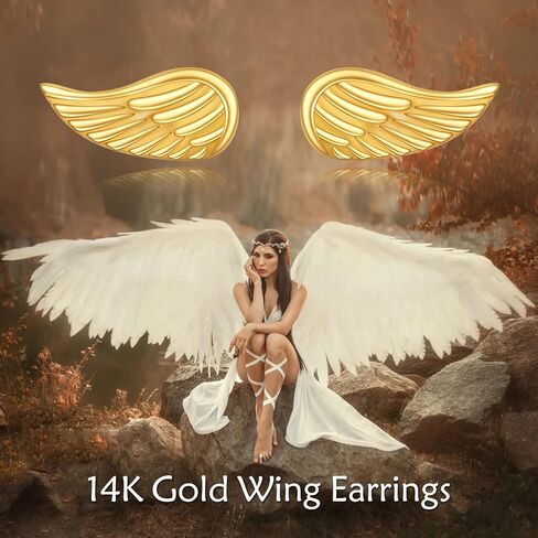 أجنحة أقراط 14K الذهب Guardian Angel Wing أقراط غرامة الذهب رائعة أقراط مجوهرات هدايا عيد الميلاد للنساء الفتيات ابنة ابنة in Saudi Arabia
