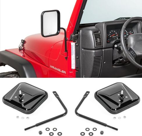 مرايا Quadratec Adventure بدون أبواب برأس مربع، زوج من 2 - يناسب Jeep Wrangler CJ، YJ، TJ، JK، JL & Gladiator JT 1976-2022 - يناسب سيارات الجيب ذات الأبواب المغلقة - مرايا بمفصلات الباب - فولاذ صلب in Kuwait