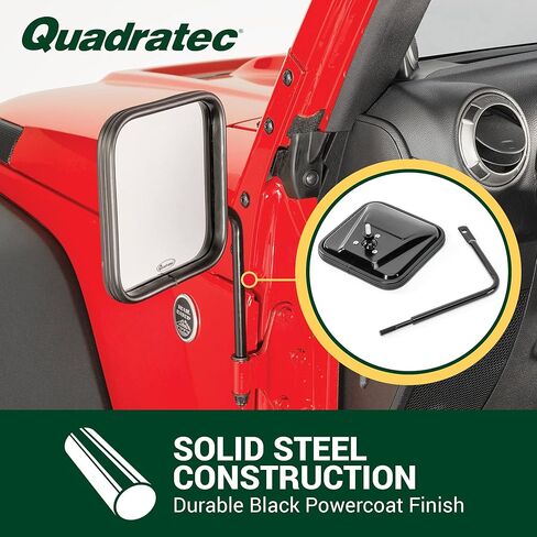 مرايا Quadratec Adventure بدون أبواب برأس مربع، زوج من 2 - يناسب Jeep Wrangler CJ، YJ، TJ، JK، JL & Gladiator JT 1976-2022 - يناسب سيارات الجيب ذات الأبواب المغلقة - مرايا بمفصلات الباب - فولاذ صلب in Kuwait