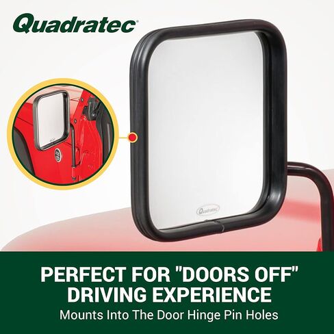 مرايا Quadratec Adventure بدون أبواب برأس مربع، زوج من 2 - يناسب Jeep Wrangler CJ، YJ، TJ، JK، JL & Gladiator JT 1976-2022 - يناسب سيارات الجيب ذات الأبواب المغلقة - مرايا بمفصلات الباب - فولاذ صلب in Kuwait