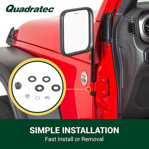 مرايا Quadratec Adventure بدون أبواب برأس مربع، زوج من 2 - يناسب Jeep Wrangler CJ، YJ، TJ، JK، JL & Gladiator JT 1976-2022 - يناسب سيارات الجيب ذات الأبواب المغلقة - مرايا بمفصلات الباب - فولاذ صلب in Kuwait