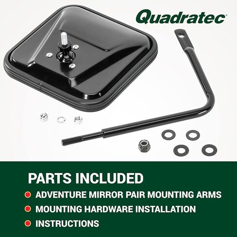 مرايا Quadratec Adventure بدون أبواب برأس مربع، زوج من 2 - يناسب Jeep Wrangler CJ، YJ، TJ، JK، JL & Gladiator JT 1976-2022 - يناسب سيارات الجيب ذات الأبواب المغلقة - مرايا بمفصلات الباب - فولاذ صلب in Kuwait