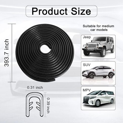 Ajxn Car Door Edge Guards, 32Ft Universal Rubber Seal Protector U Shape Edge Trim Car Door Edge Protection for Most Car, Aluminum Boat Edge Guards(Black) in Saudi Arabia