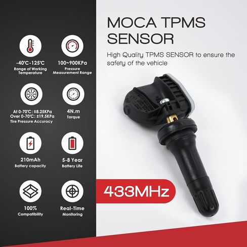 طقم مستشعر نظام مراقبة ضغط الإطارات (TPMS) 4 قطع 433 ميجاهرتز من MOCA يناسب شيفروليه 2017-2020 سيلفرادو 1500 2500 3500، لجي إم سي 2017-2020 سييرا 1500 2500 3500، والمزيد #13598773 in Kuwait