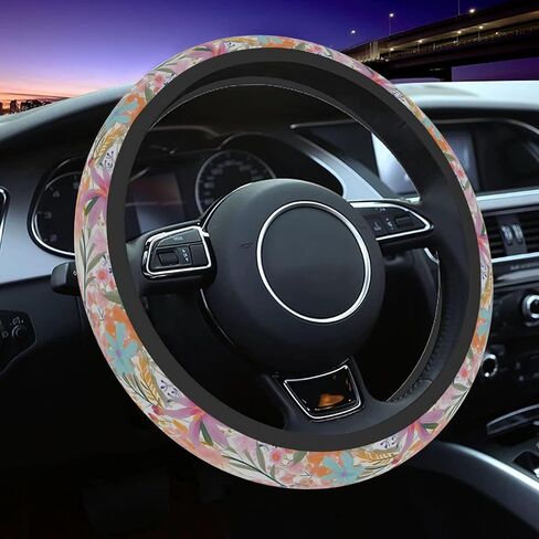 80s Bright Preppy Flowers Steering Wheel Cover Auto Anti-Slip Breathable Steering Wheel Protector, Floral Car Accessories for Women Universal Size 14.5-15 inch in Saudi Arabia