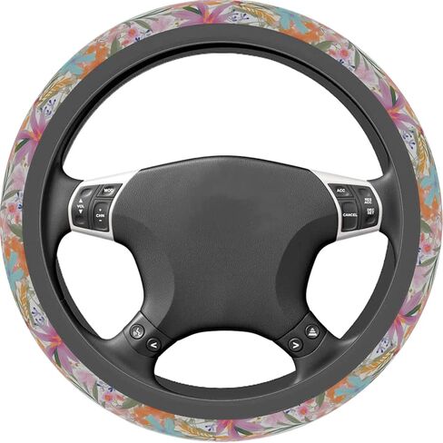80s Bright Preppy Flowers Steering Wheel Cover Auto Anti-Slip Breathable Steering Wheel Protector, Floral Car Accessories for Women Universal Size 14.5-15 inch in Saudi Arabia