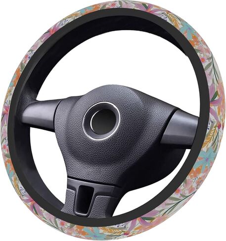 80s Bright Preppy Flowers Steering Wheel Cover Auto Anti-Slip Breathable Steering Wheel Protector, Floral Car Accessories for Women Universal Size 14.5-15 inch in Saudi Arabia