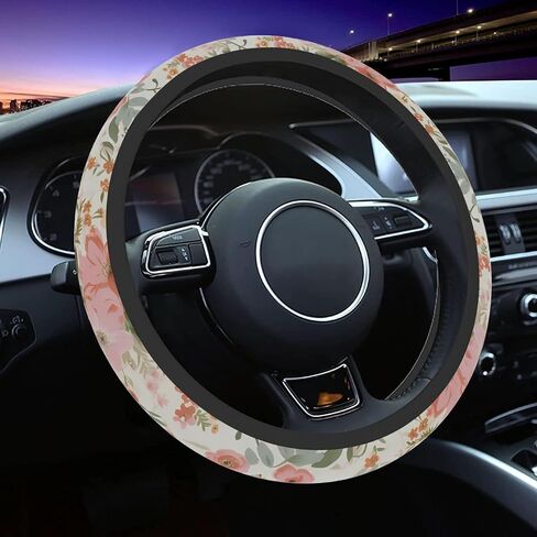 80s Bright Preppy Flowers Steering Wheel Cover Auto Anti-Slip Breathable Steering Wheel Protector, Floral Car Accessories for Women Universal Size 14.5-15 inch in Saudi Arabia