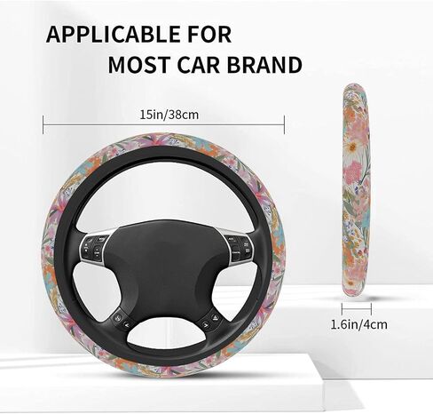 80s Bright Preppy Flowers Steering Wheel Cover Auto Anti-Slip Breathable Steering Wheel Protector, Floral Car Accessories for Women Universal Size 14.5-15 inch in Saudi Arabia